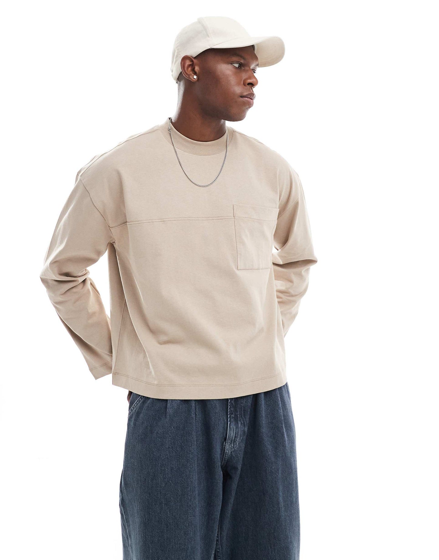 Heavyweight Oversized Boxy Long Sleeve T-Shirt With Front Pocket