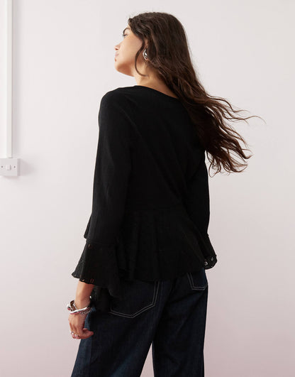 Flared Sleeve Tie Front Long Sleeve Top