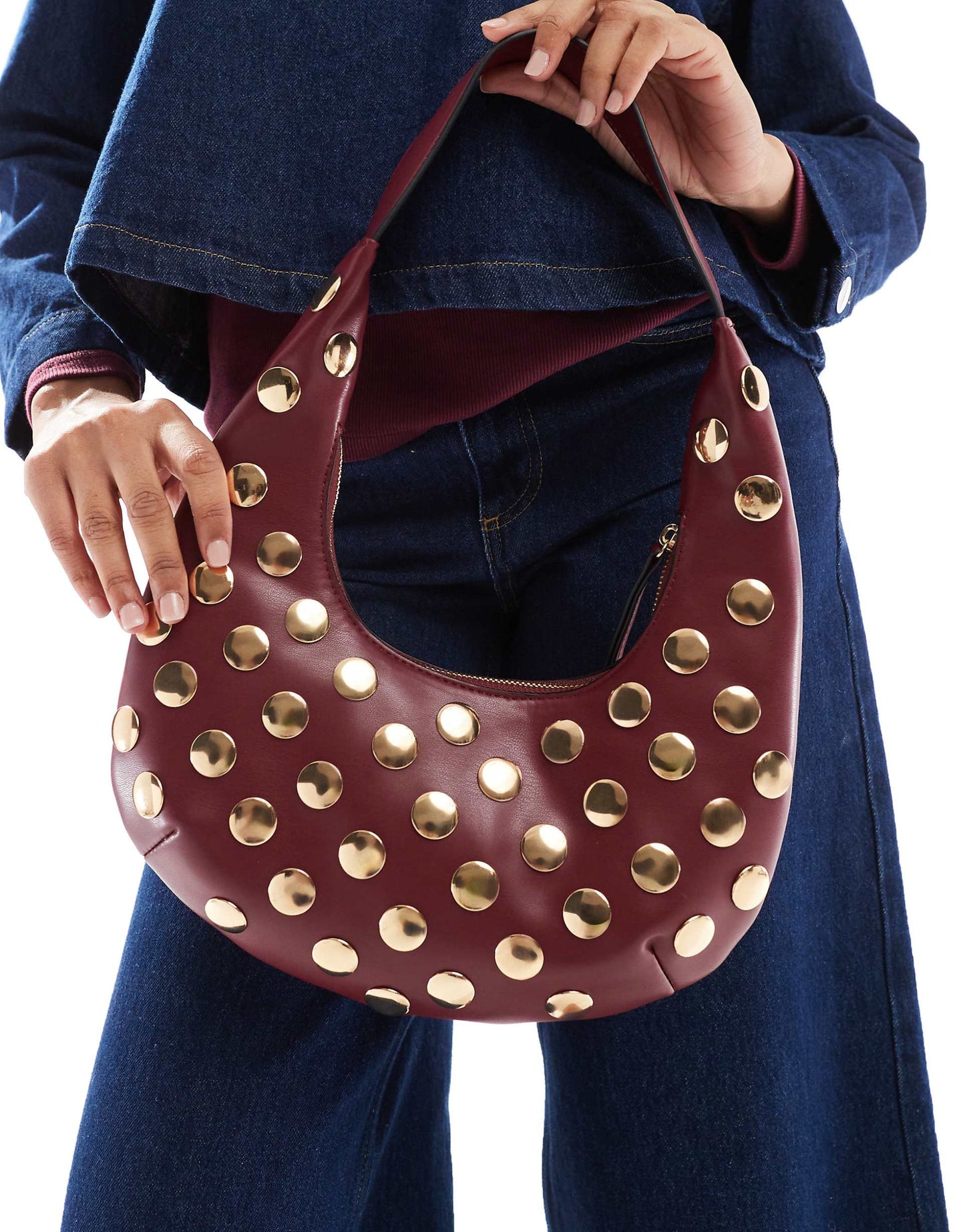 Half Moon Studded Shoulder Bag