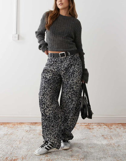 Snow Leopard Print Barrel Leg Trouser