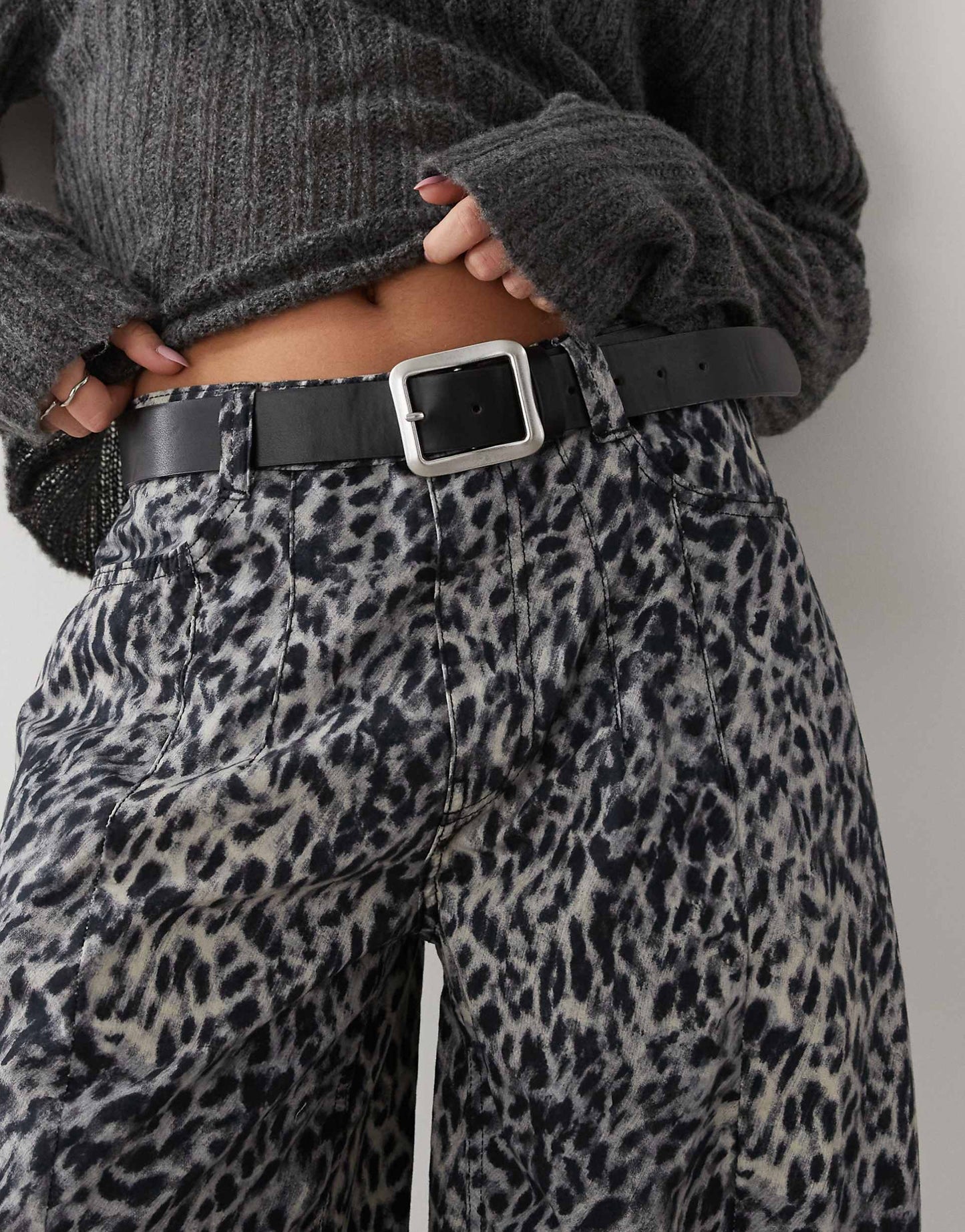 Snow Leopard Print Barrel Leg Trouser