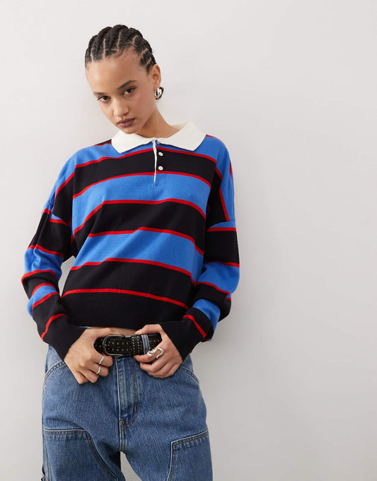 Polo Stripe Jumper With Rugby Collar