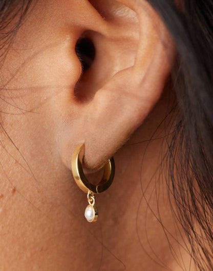 Faux Pearl Drop Hoop Earrings