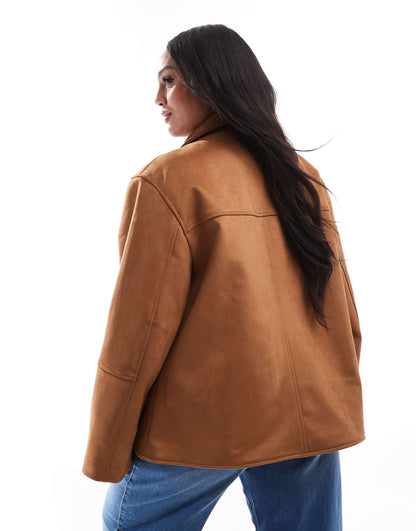 Curve Faux Suede Button Front Jacket
