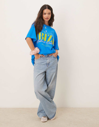 Oversized Textured T-Shirt With Ibiza Graphic