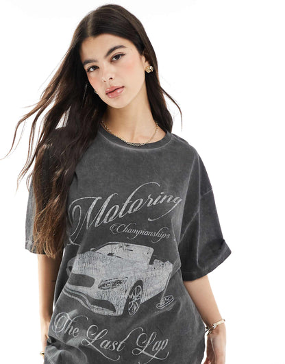 Oversized T Shirt With Motoring Car Graphic