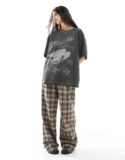 Oversized T Shirt With Motoring Car Graphic