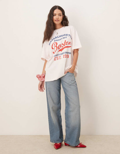 Oversized T-Shirt With Boston Graphic