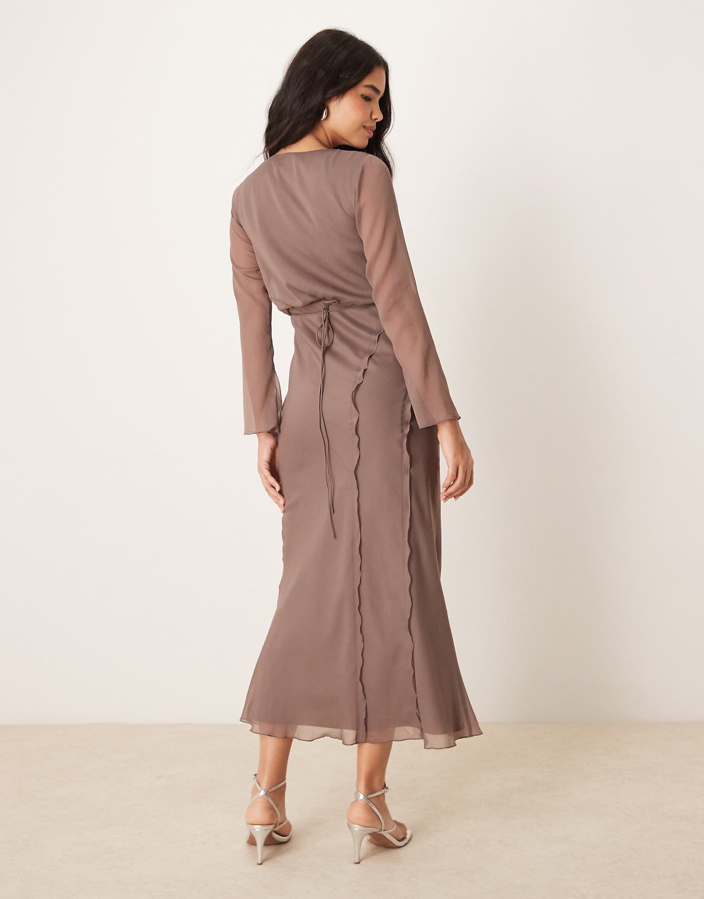 Wrap Front Midi Dress With Seaming Details