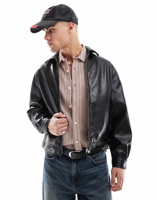Faux Leather Bomber Jacket