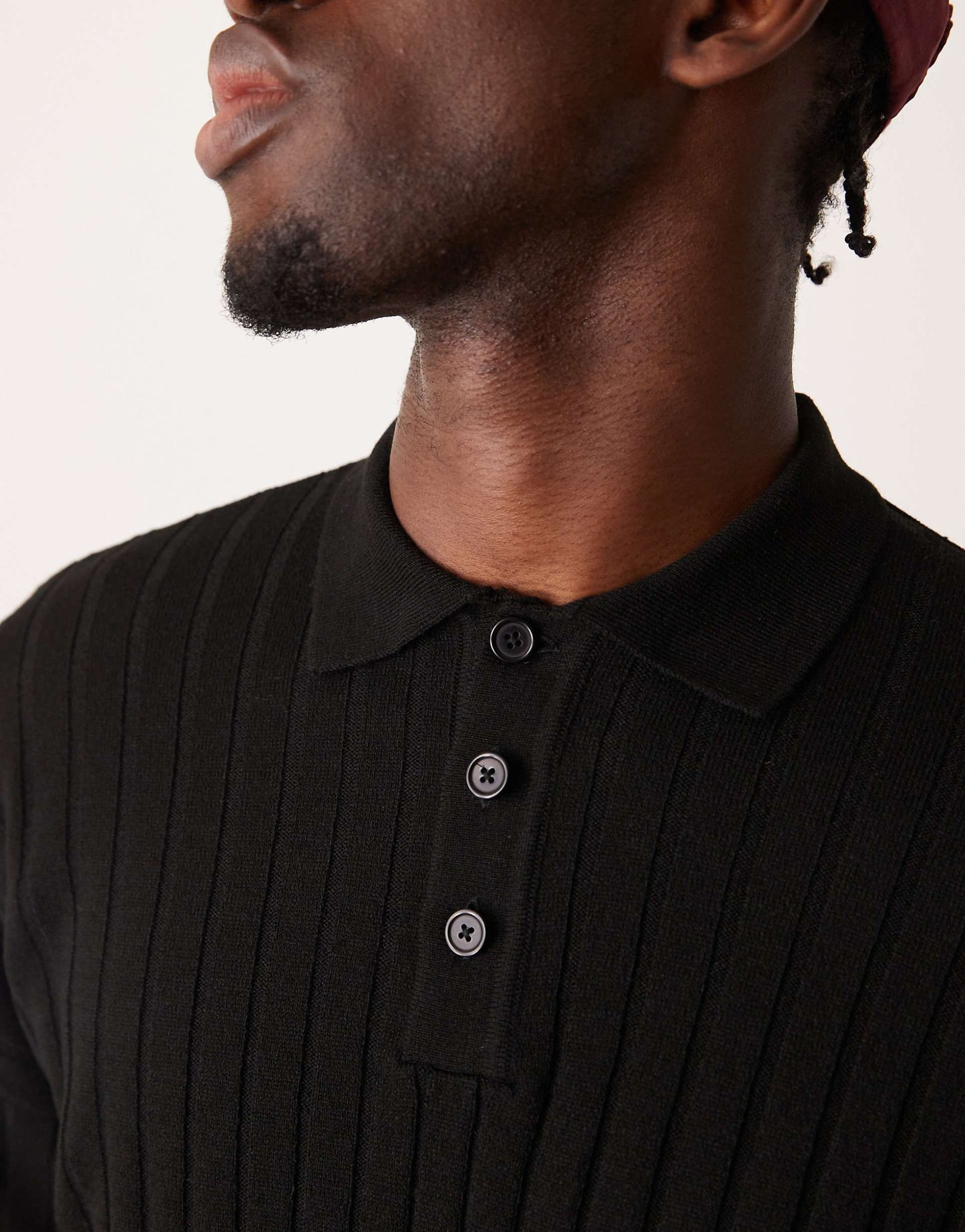 Relaxed Boxy Fit Knitted Long Sleeve Ribbed Polo Jumper