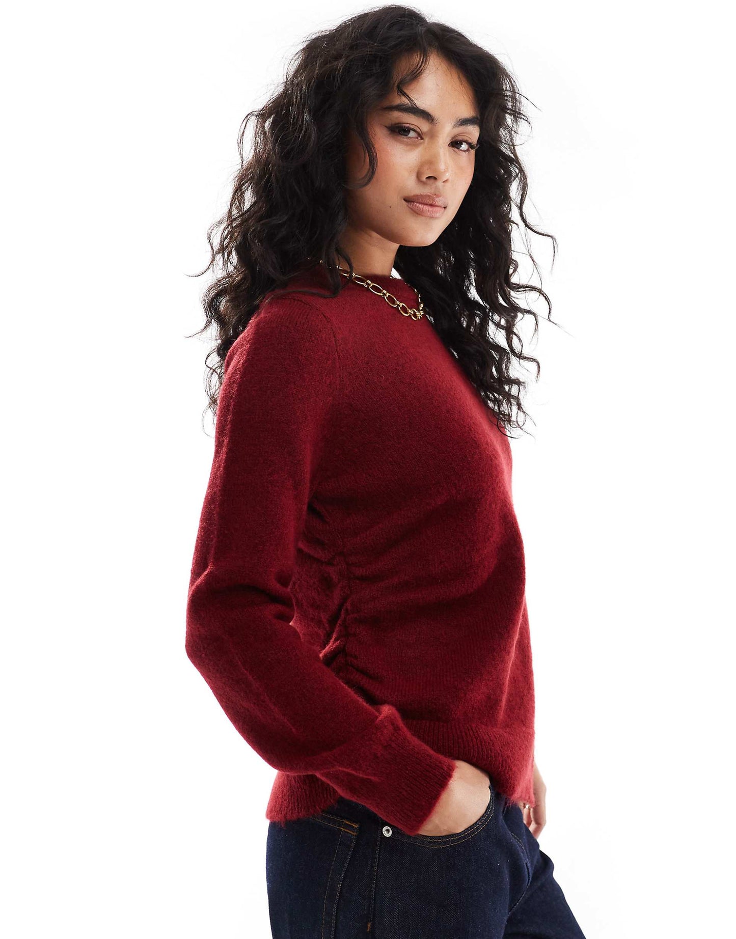 Knitted Asymmetric Jumper With Ruched Side