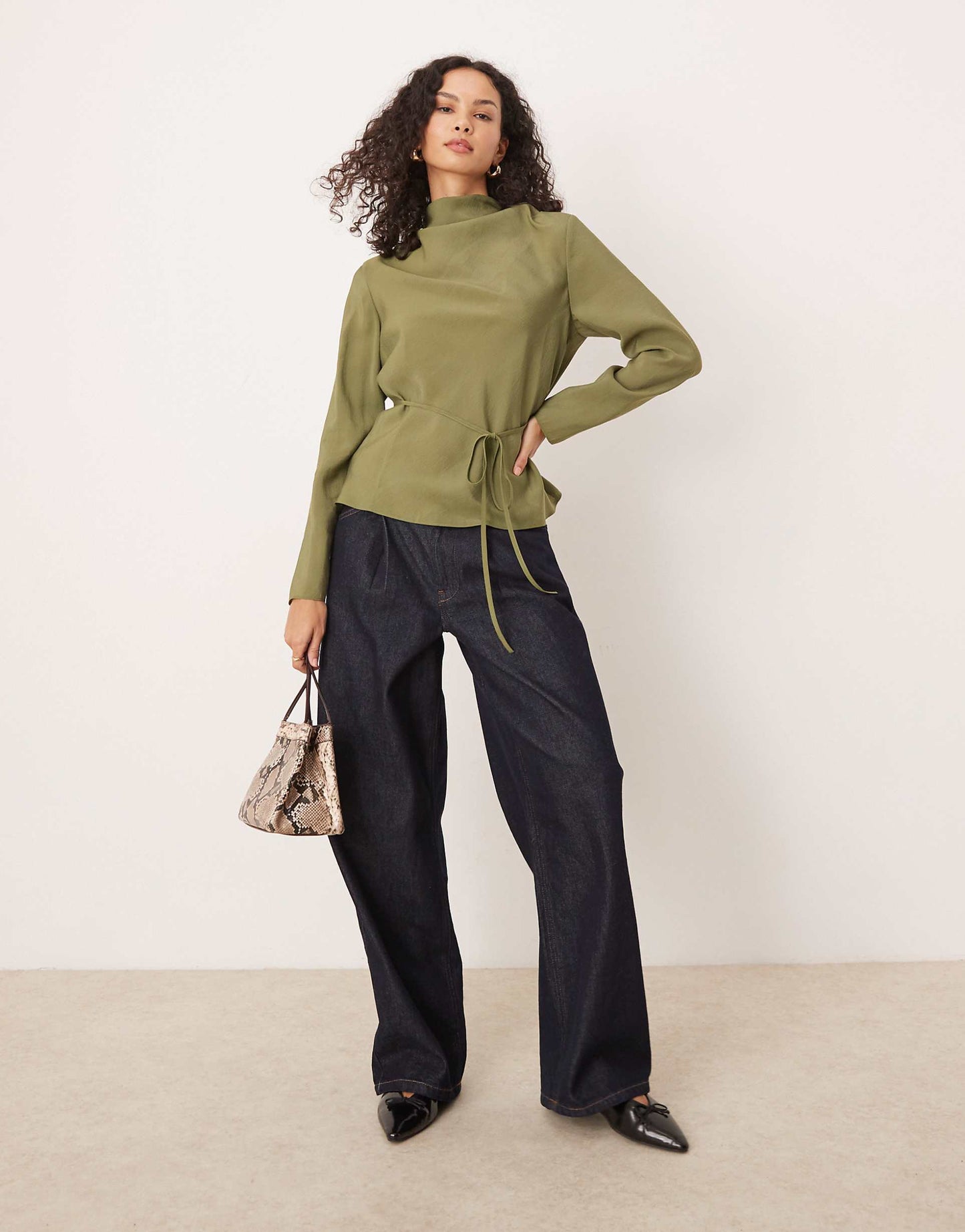 Soft Touch Cowl Neck Tie Waist Top