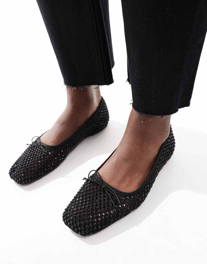 Square Toe Embellished Ballet Flat