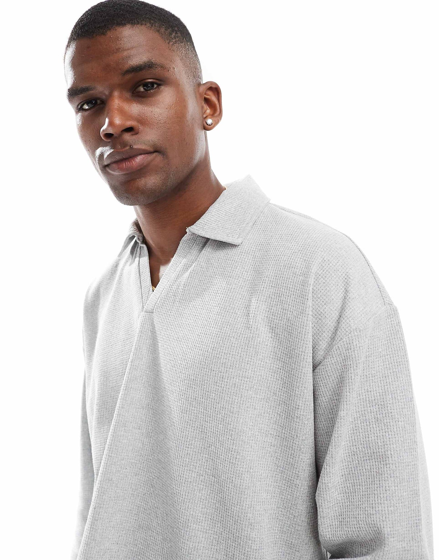 Oversized Jersey Polo Shirt With Waffle Texture