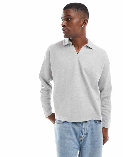 Oversized Jersey Polo Shirt With Waffle Texture