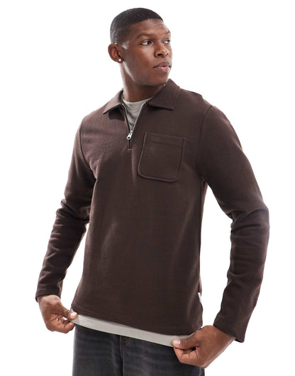 Polo Pocket Sweater In Brown