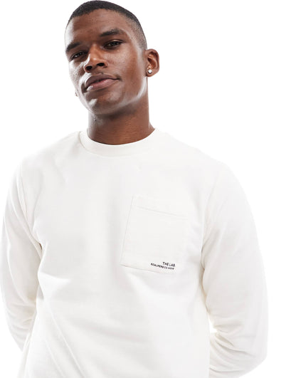 Crew Pocket Sweater In Off White