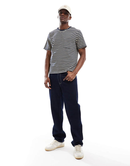 Icon Pocket Striped Tee In Dark Navy