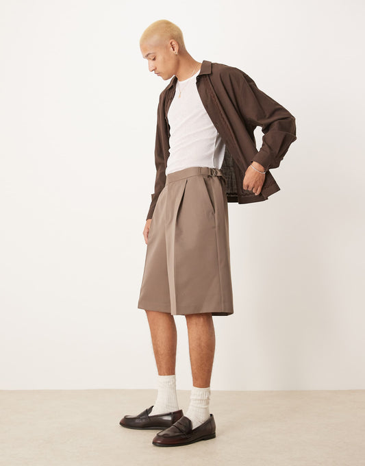 Smart Wide Leg Shorts With Front Pleat And Side Adjusters