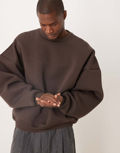 Heavyweight Extreme Oversized Scuba Sweatshirt Brown