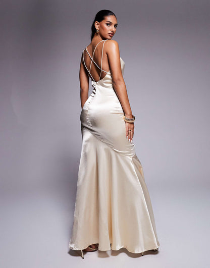 Satin Cowl Neck With Strappy Back Maxi