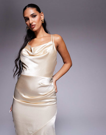 Satin Cowl Neck With Strappy Back Maxi