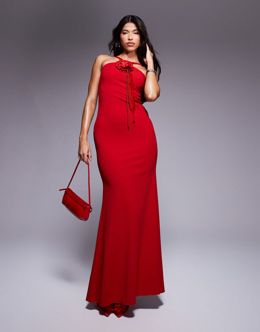 Racer Neck Corsage Scuba Maxi