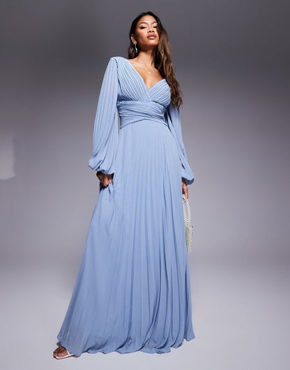 Balloon Sleeve Chiffon Maxi Dress