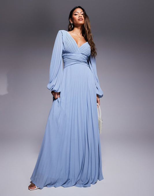 Balloon Sleeve Chiffon Maxi Dress