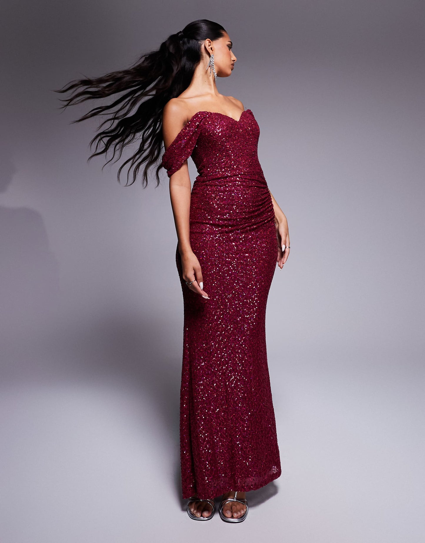 Off The Shoulder Sequin Wing Maxi