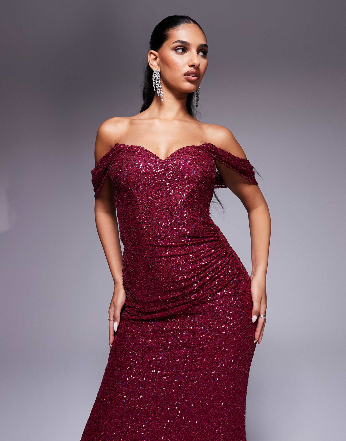 Off The Shoulder Sequin Wing Maxi