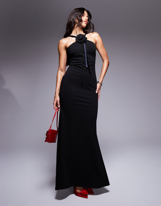 Racer Neck Corsage Scuba Maxi