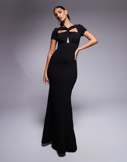 Scuba Crepe Twist Cutout Maxi Dress