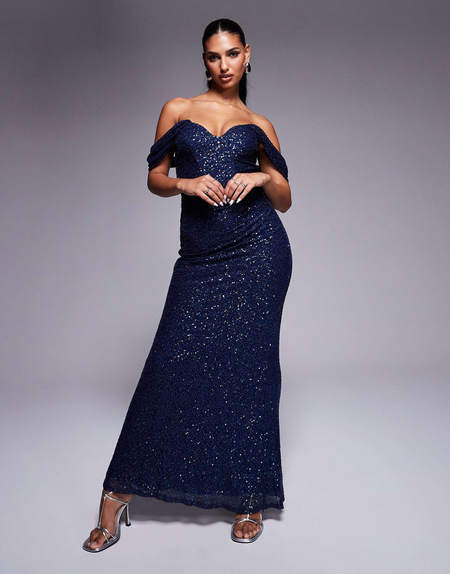 Off The Shoulder Sequin Wing Maxi