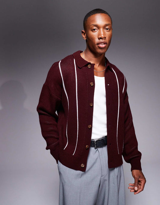 Relaxed Knitted Button Through Polo With Contrast Seams