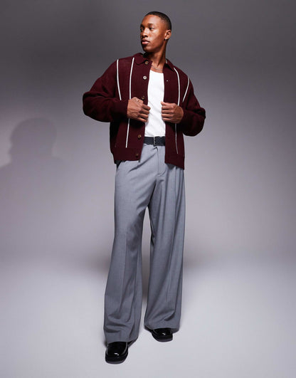 Relaxed Knitted Button Through Polo With Contrast Seams