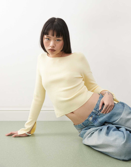 Ribbed Slash Neck Fine Gauge Jumper