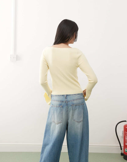 Ribbed Slash Neck Fine Gauge Jumper