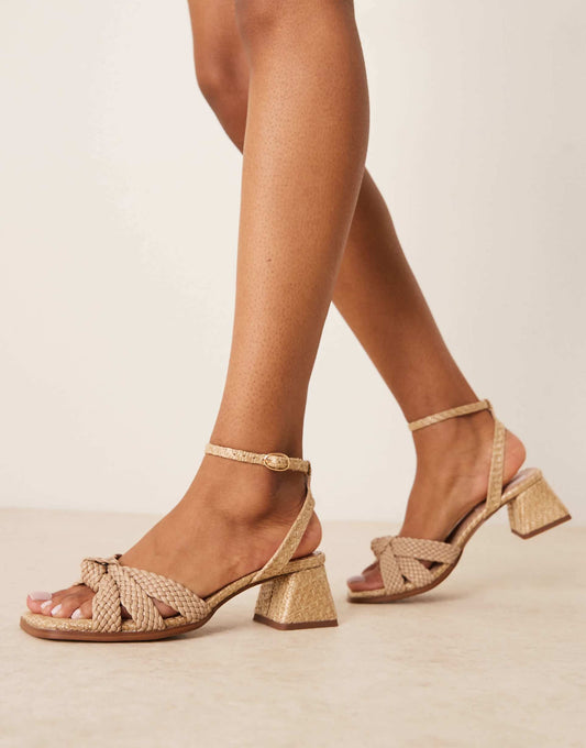 Wide Fit Hummingbird Weave Detail Mid Block Heeled Sandals