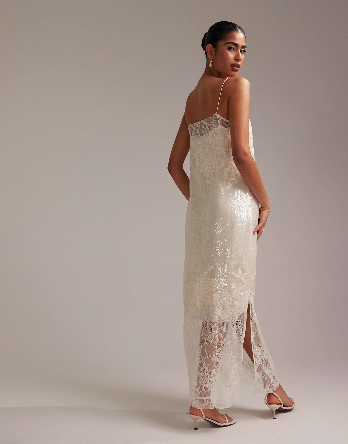 Floral Lace Applique Embellished Cami Midaxi Wedding Dress