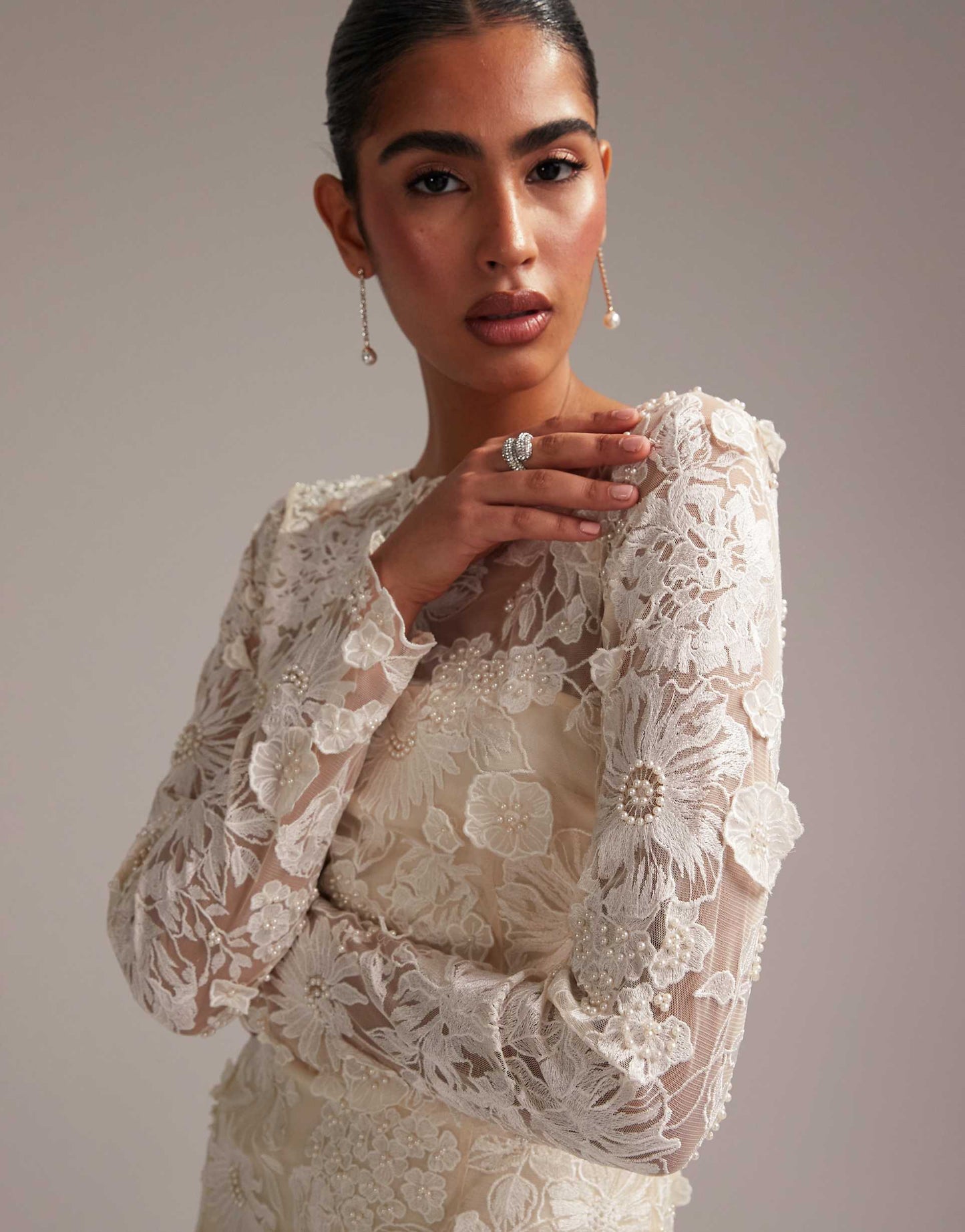Long Sleeve Embroidered Mini Wedding Dress