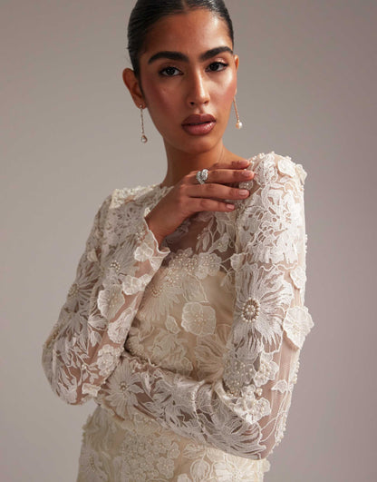 Long Sleeve Embroidered Mini Wedding Dress