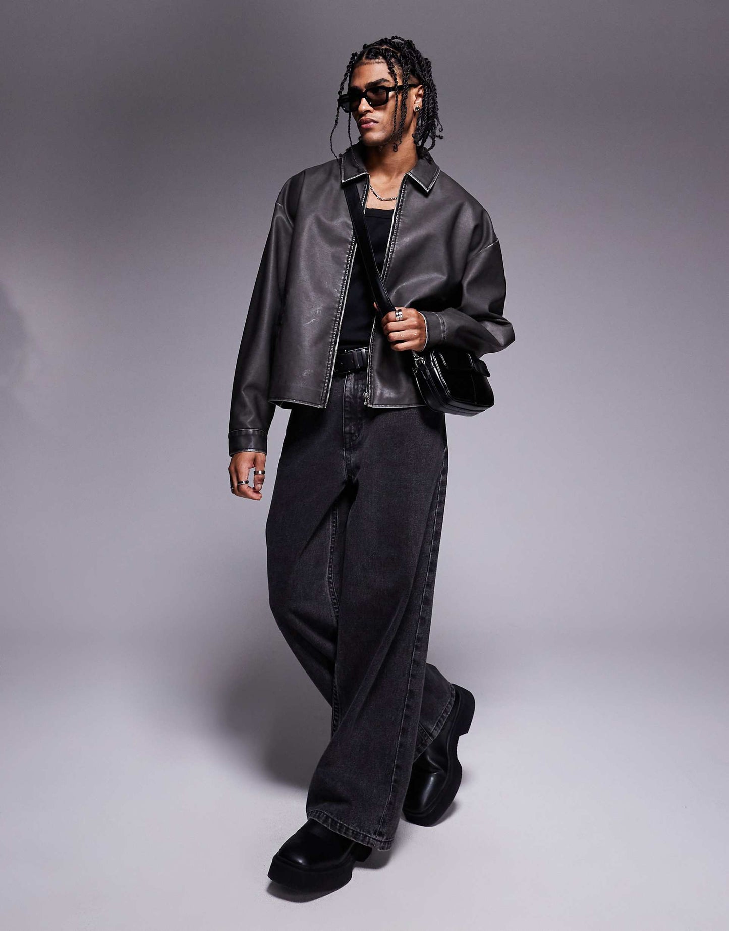 Oversized Boxy Harrington Faux Leather Jacket