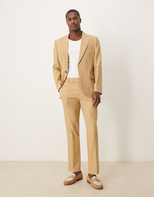 Linen Blend Slim Suit Trousers