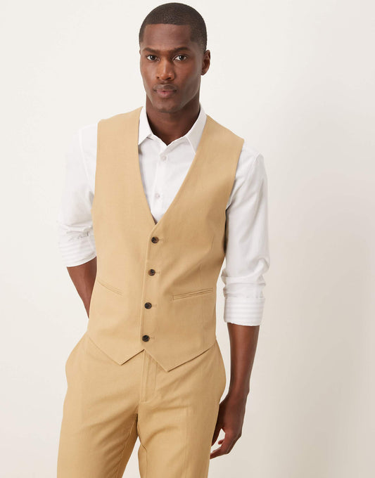 Linen Blend Slim Suit Waistcoat