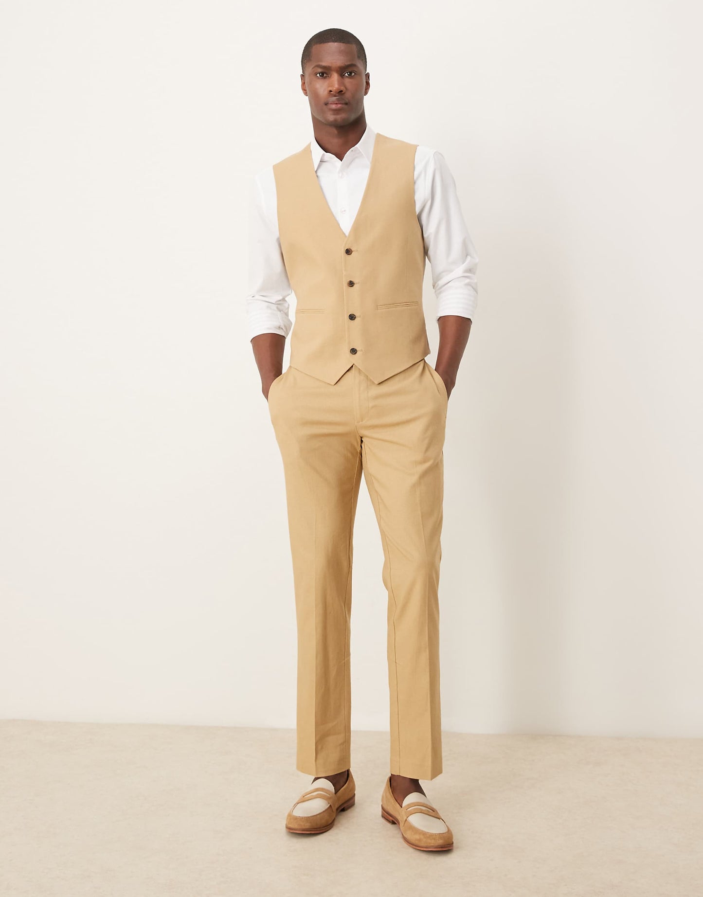 Linen Blend Slim Suit Waistcoat