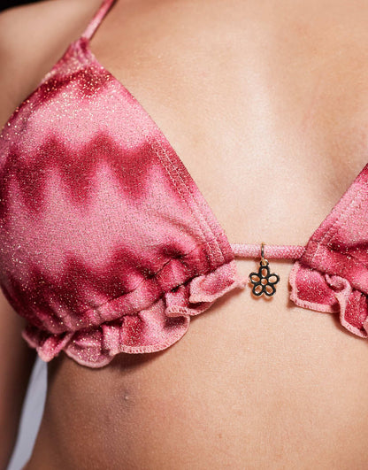 Chevron Glitter Frilly Triangle Bikini Top