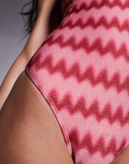 Glitter Chevron Print Underwire Swimsuit