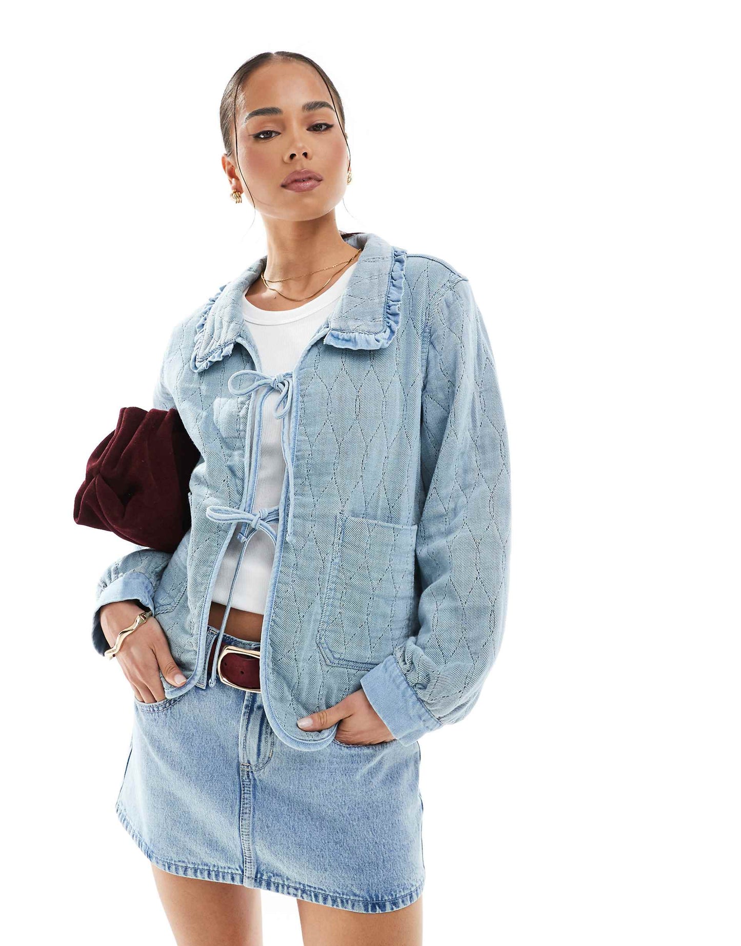 Tie Front Denim Shacket